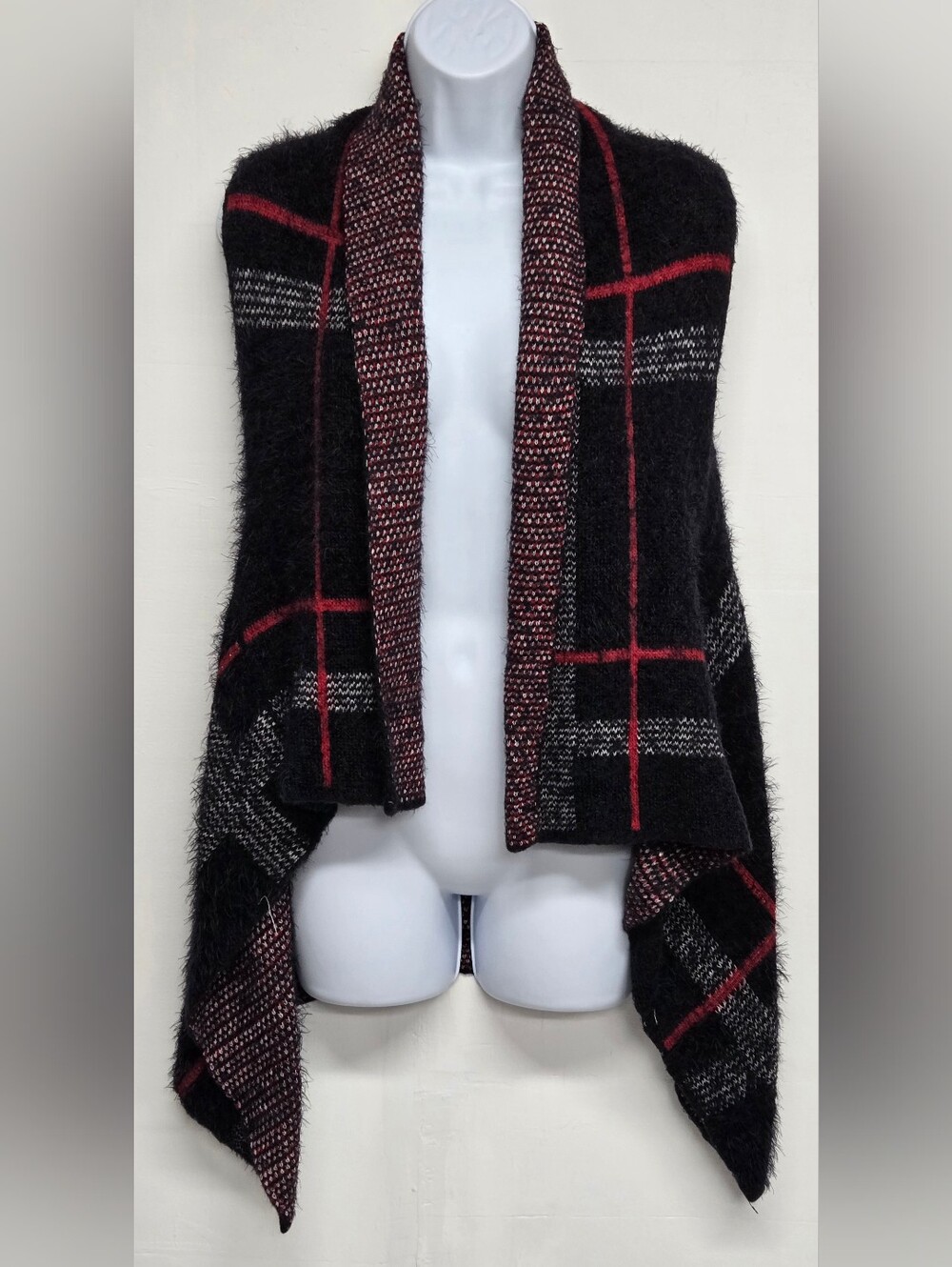 R Stretch Knit Sweater Vest Asymmetrical Hem One Size Nylon Acrylic